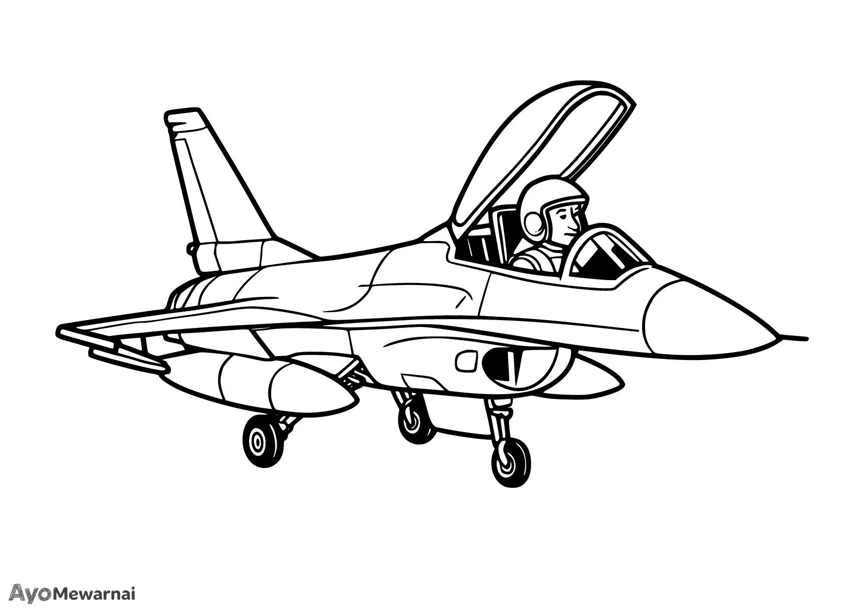 Gambar Mewarnai Pesawat Tempur dan Pilot