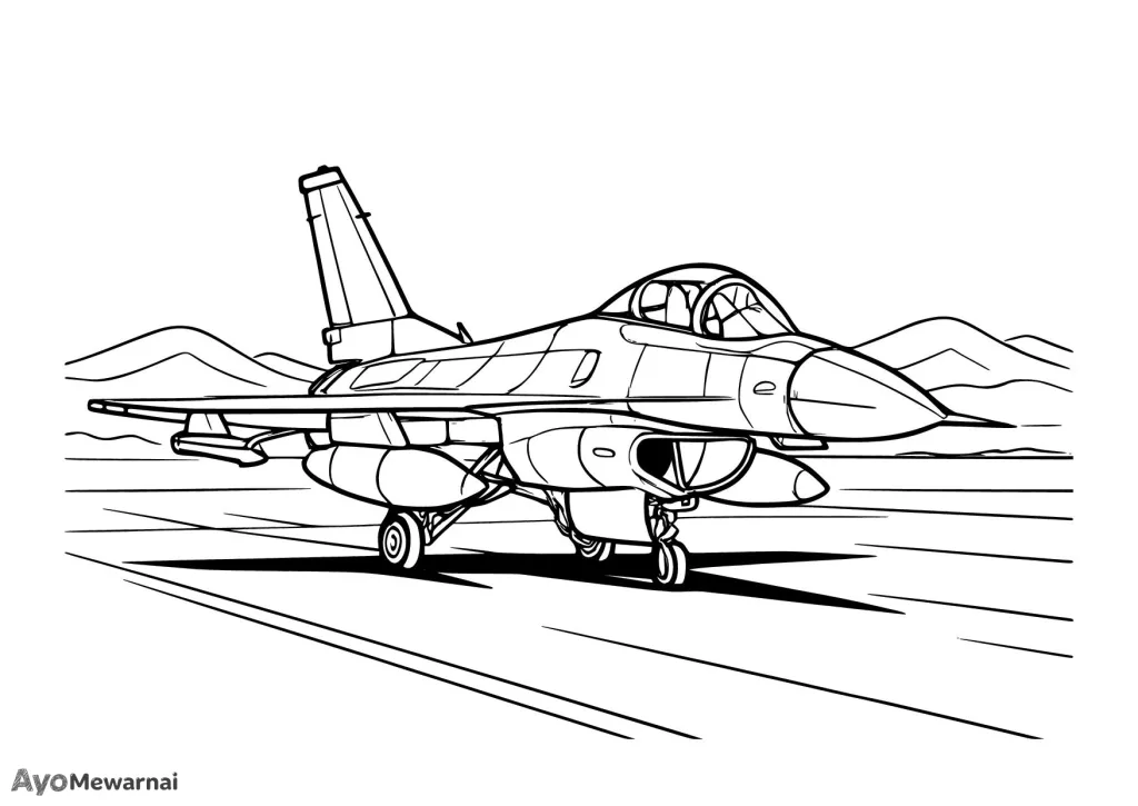Gambar Mewarnai Pesawat Tempur di Area Gurun