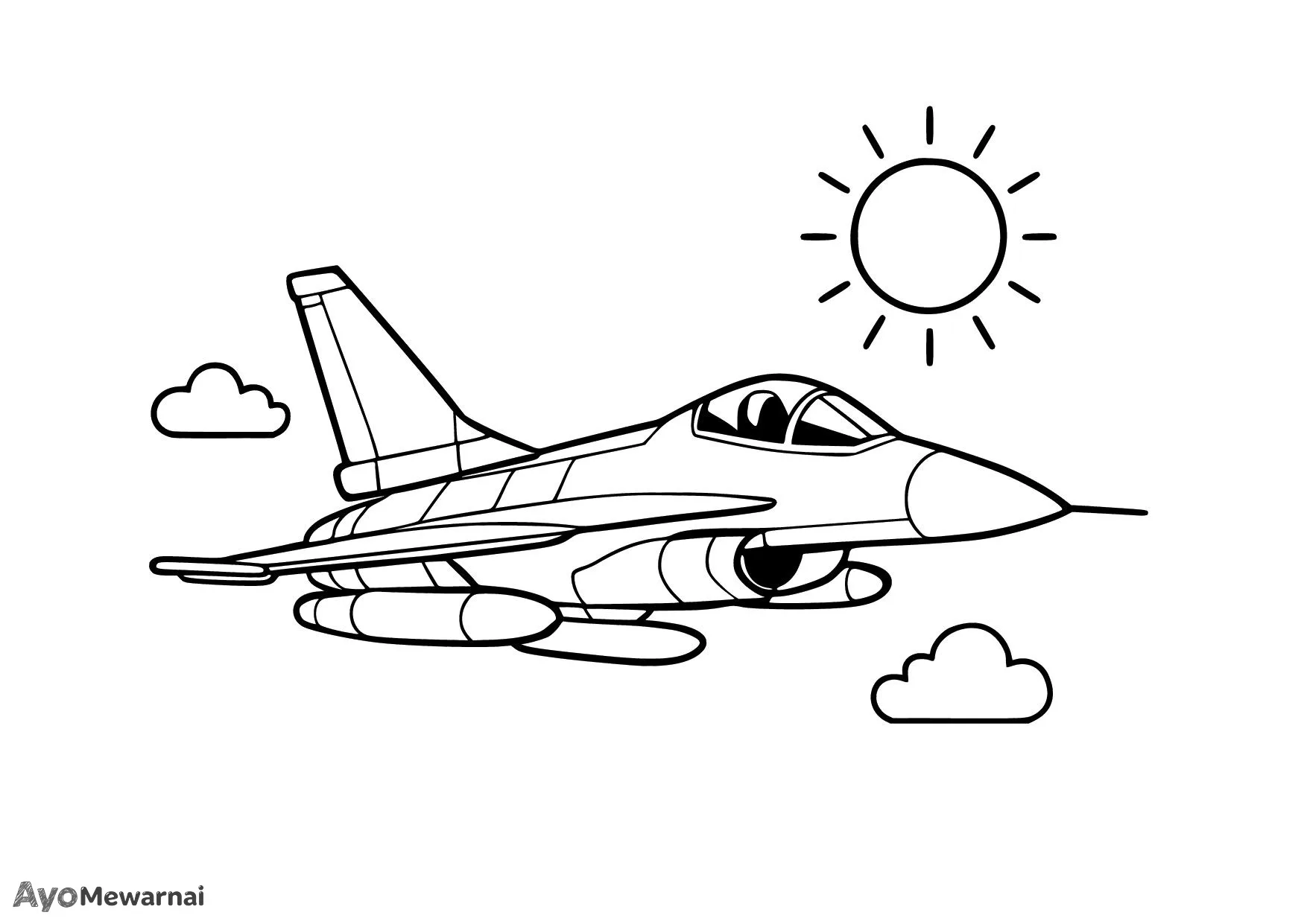 Gambar Mewarnai Pesawat Tempur di Cuaca Cerah