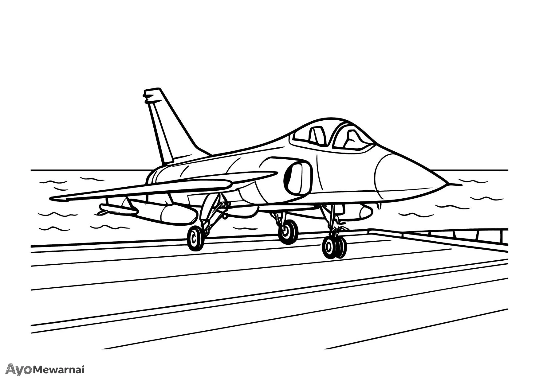 Gambar Mewarnai Pesawat Tempur di Dek Kapal Induk