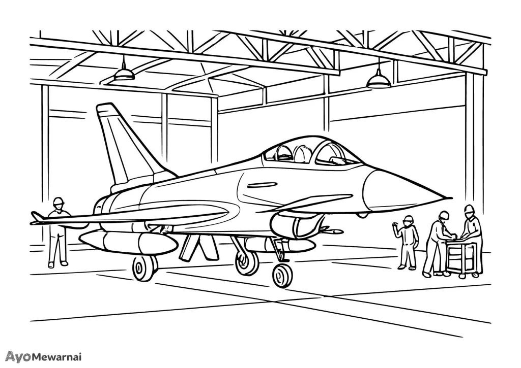 Gambar Mewarnai Pesawat Tempur di Hangar