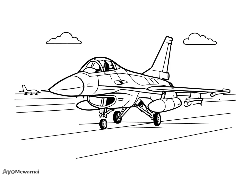 Gambar Mewarnai Pesawat Tempur di Landasan Parkir