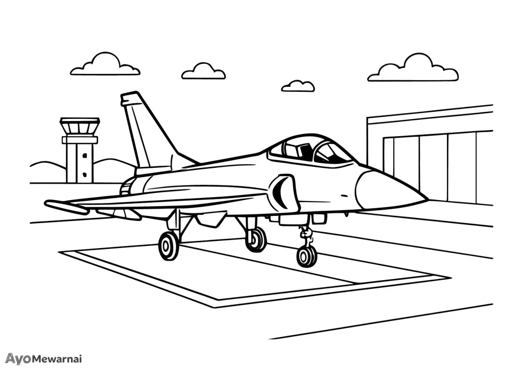 Gambar Mewarnai Pesawat Tempur di Pangkalan Udara
