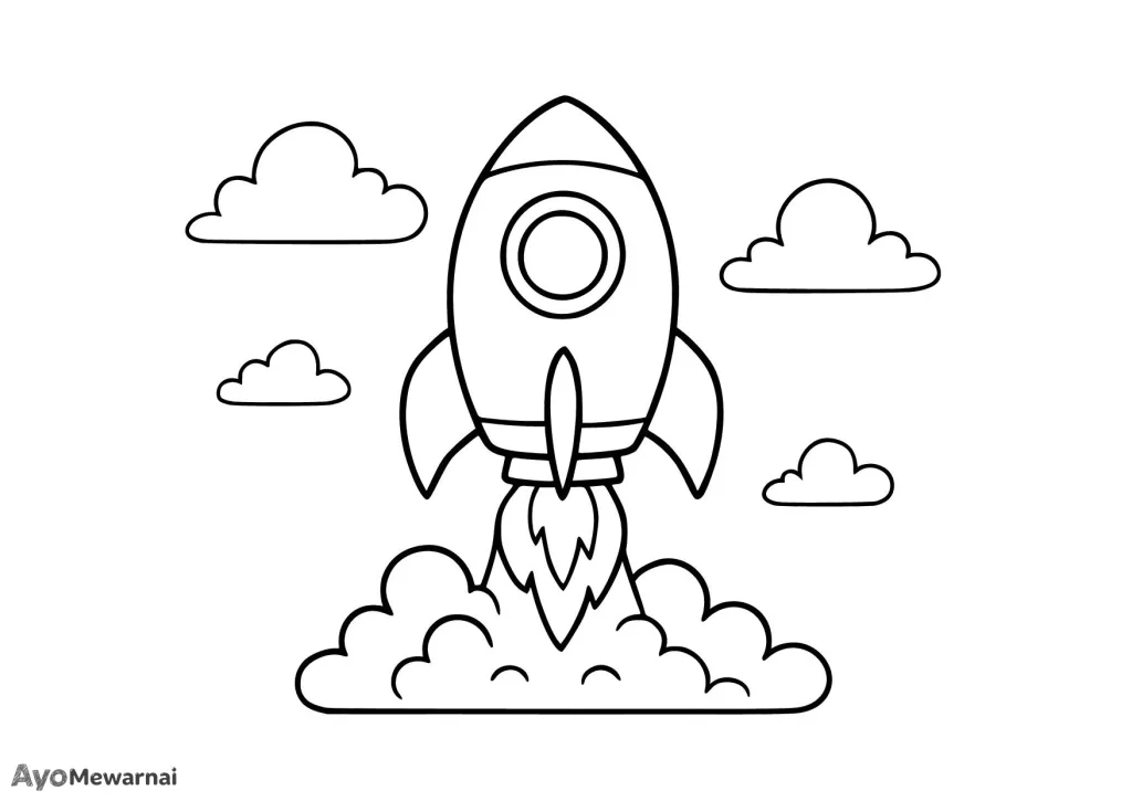 Gambar Mewarnai Roket Meluncur ke Langit