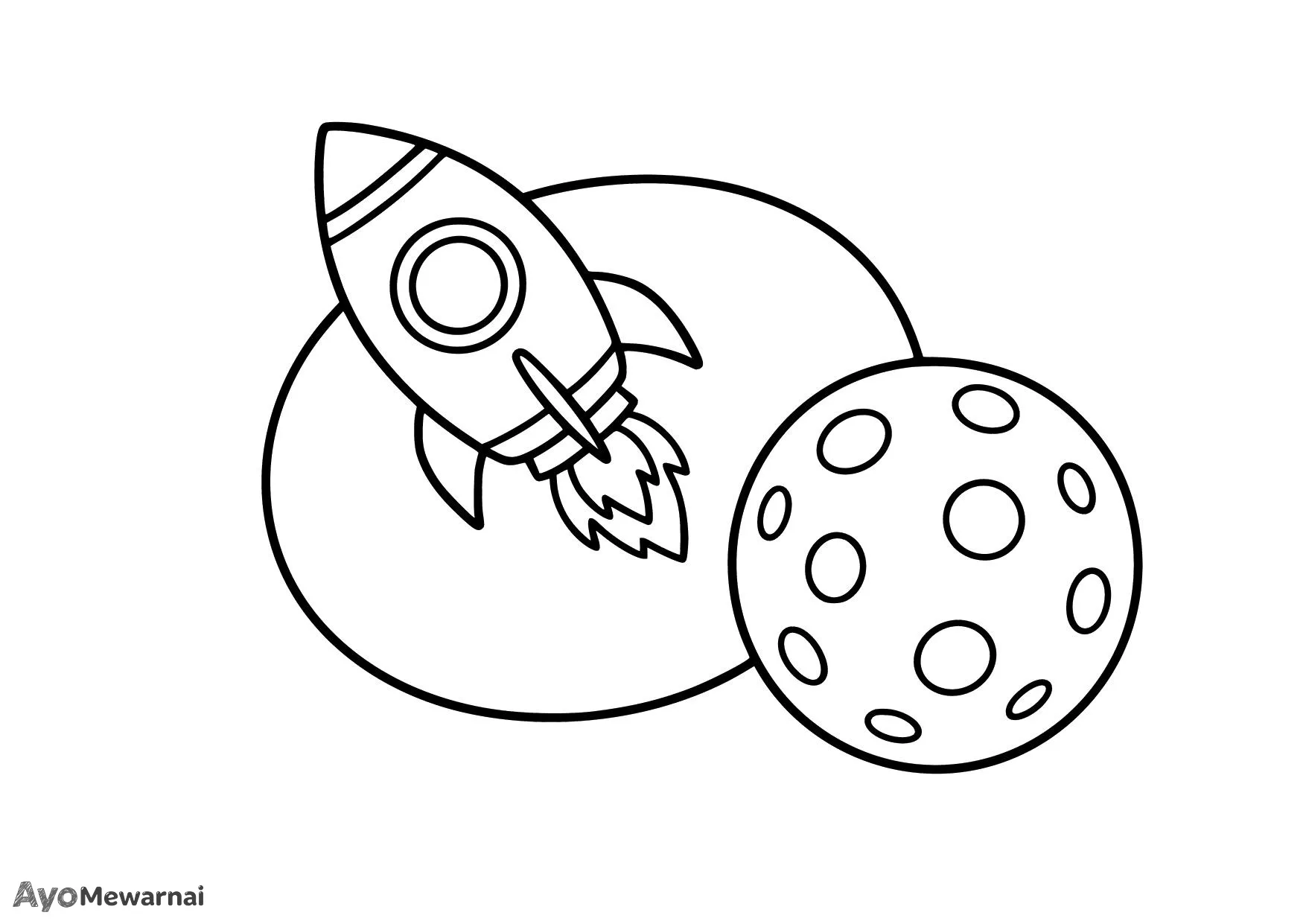 Gambar Mewarnai Roket dan Bulan