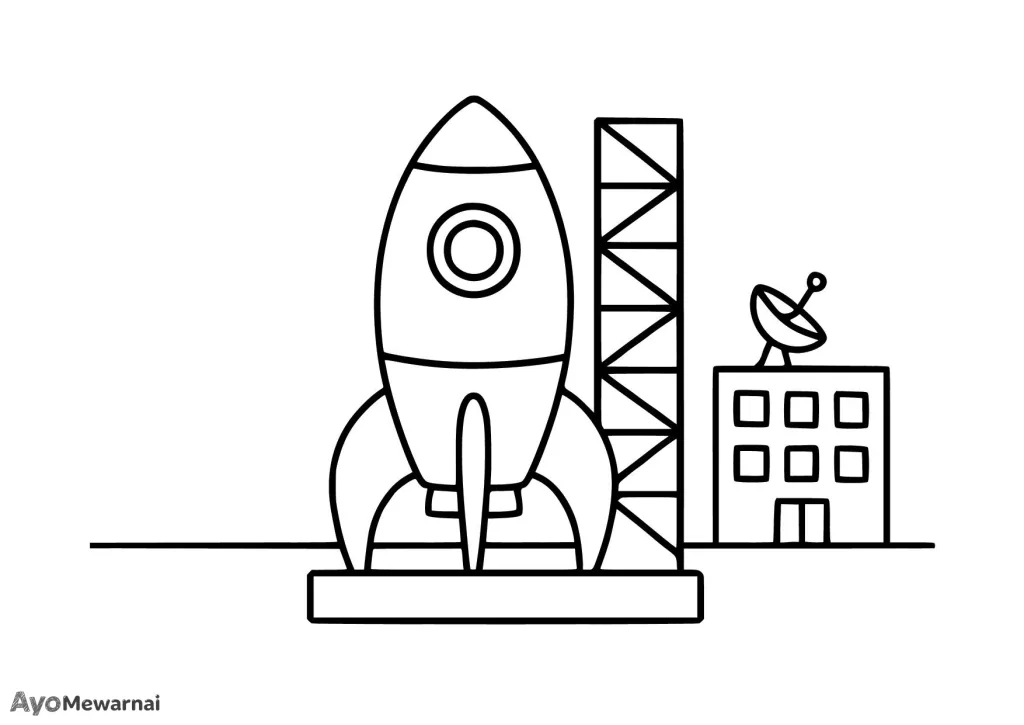Gambar Mewarnai Roket dan Stasiun Kontrol