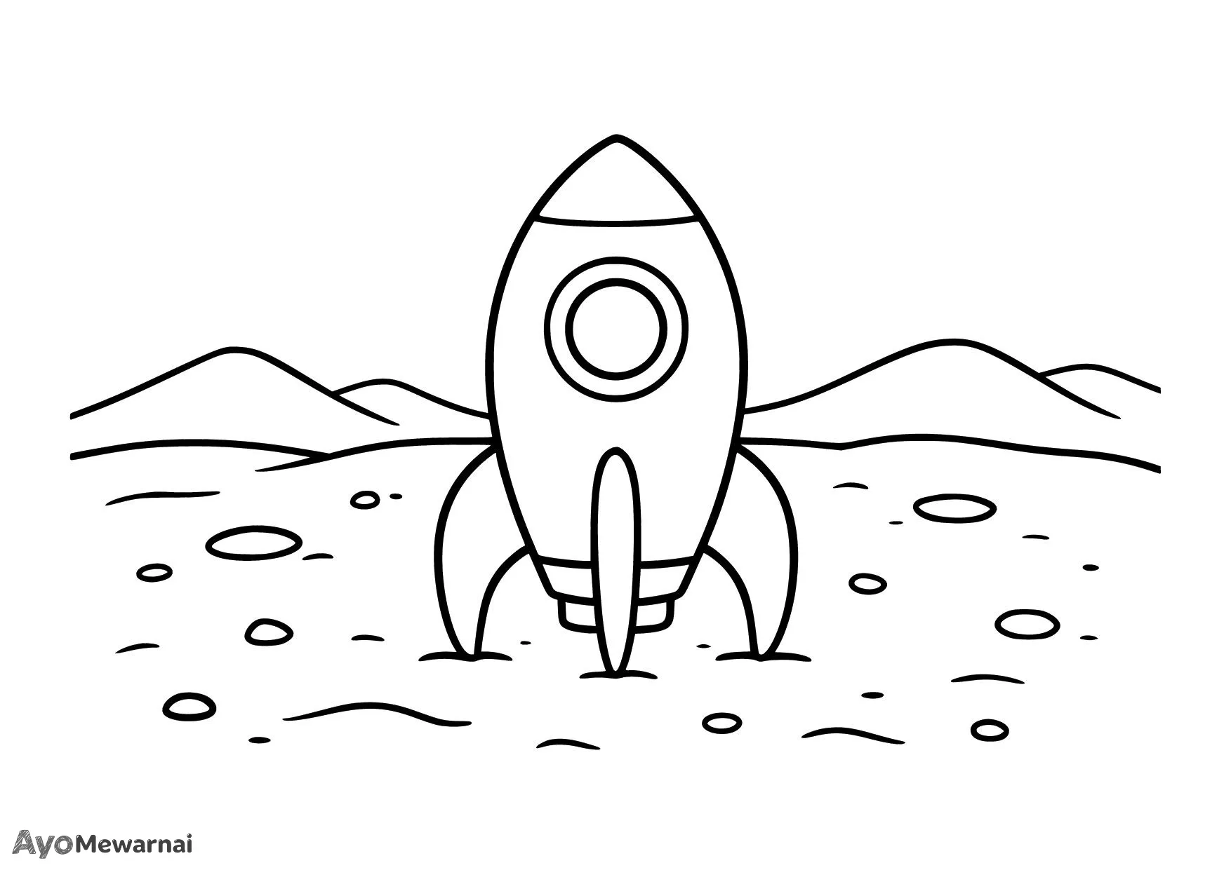 Gambar Mewarnai Roket di Bulan