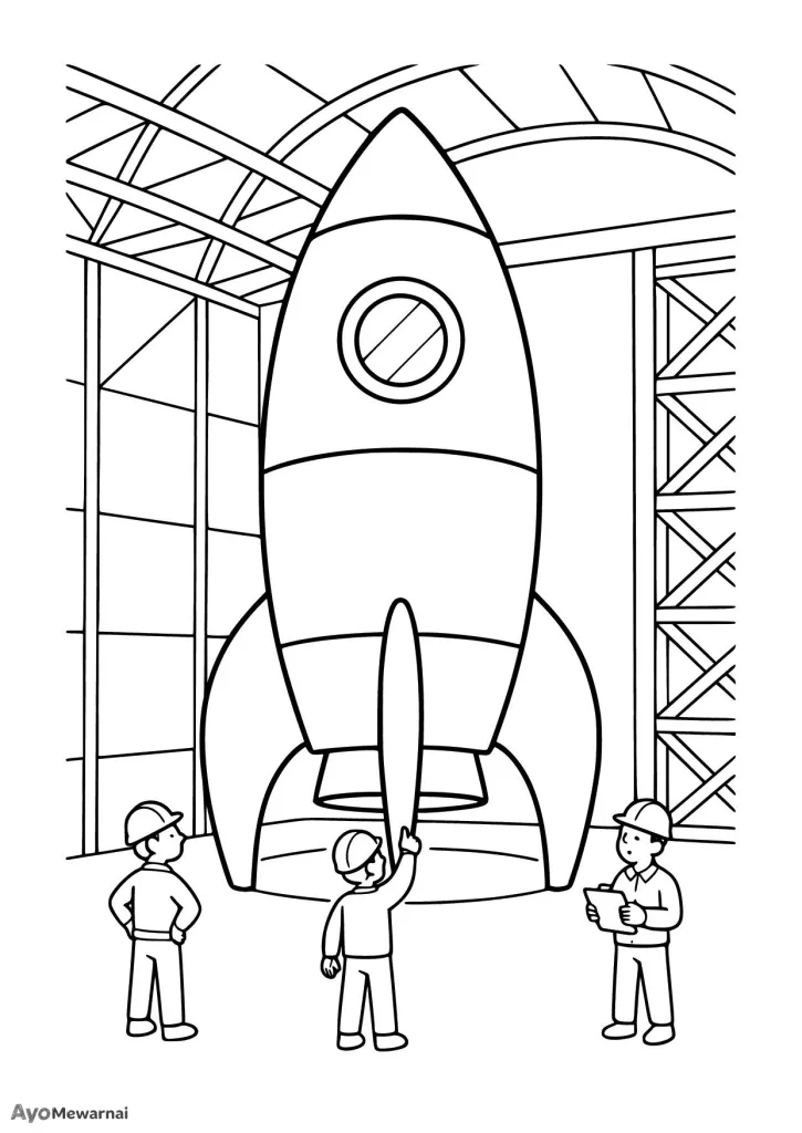 Gambar Mewarnai Roket di Hangar Pesawat