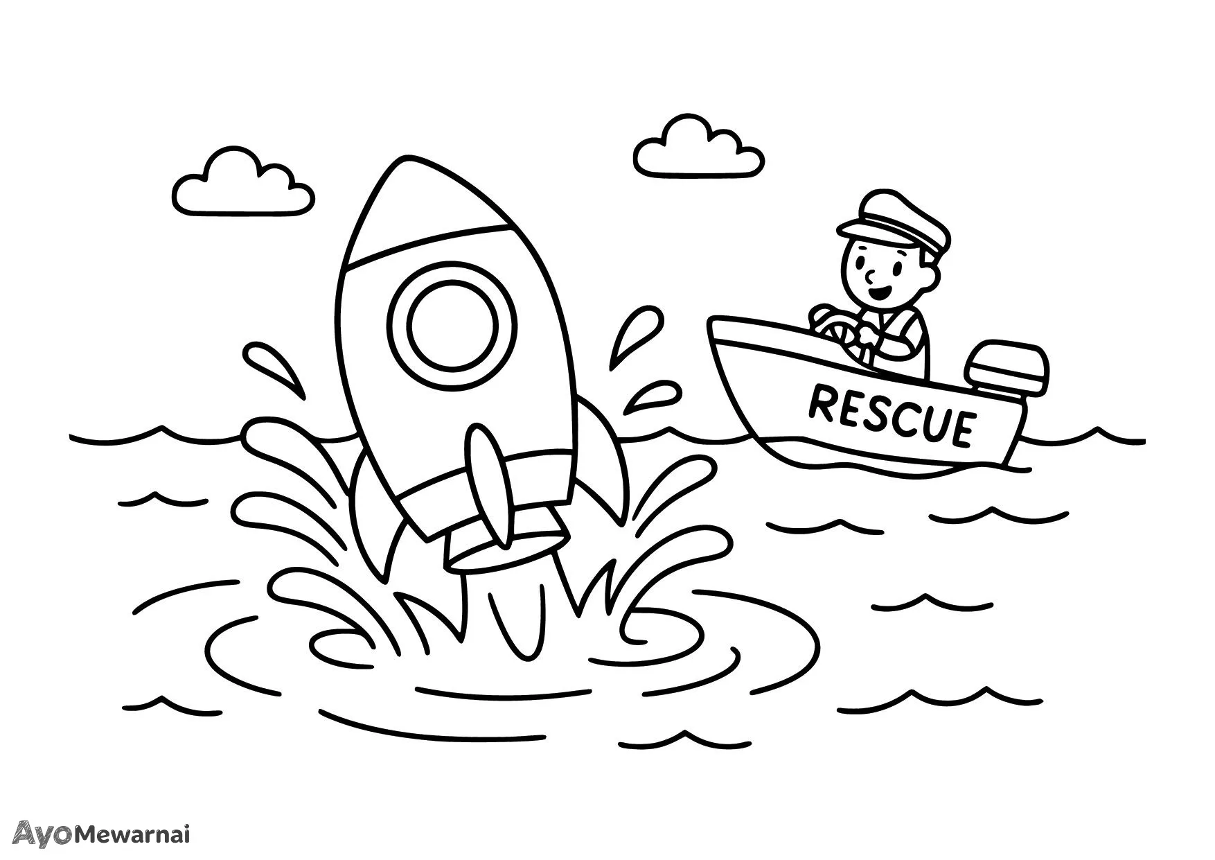 Gambar Mewarnai Roket di Laut
