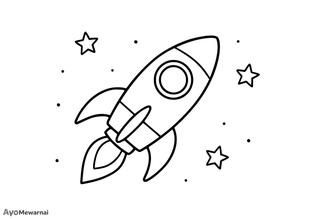Gambar Mewarnai Roket di Luar Angkasa