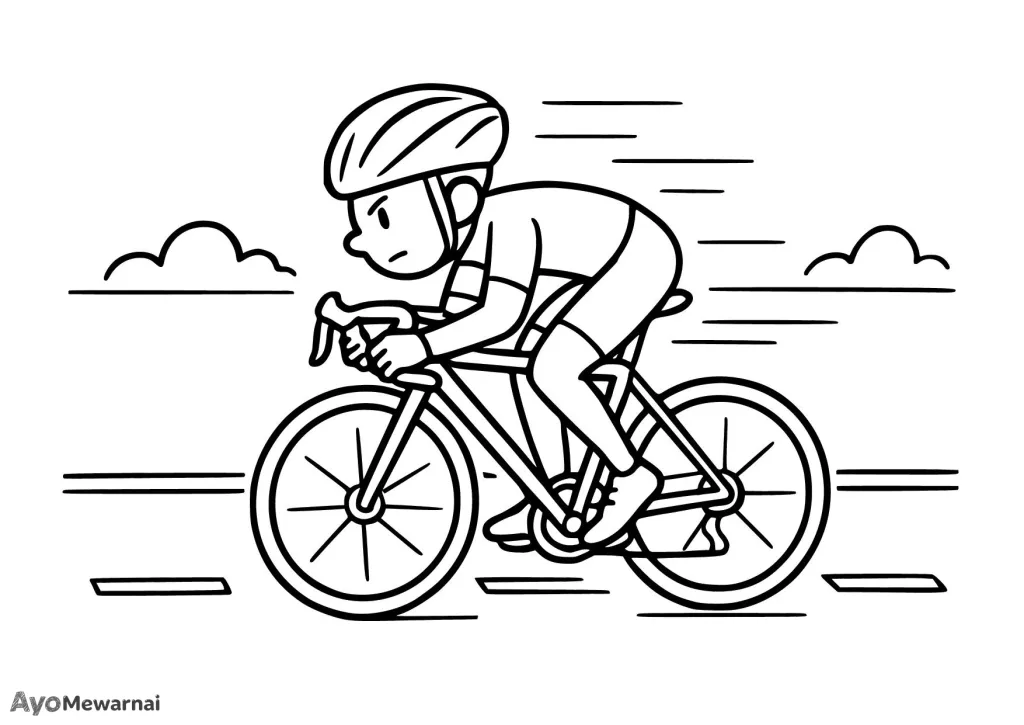Gambar Mewarnai Sepeda Balap di Jalan Raya