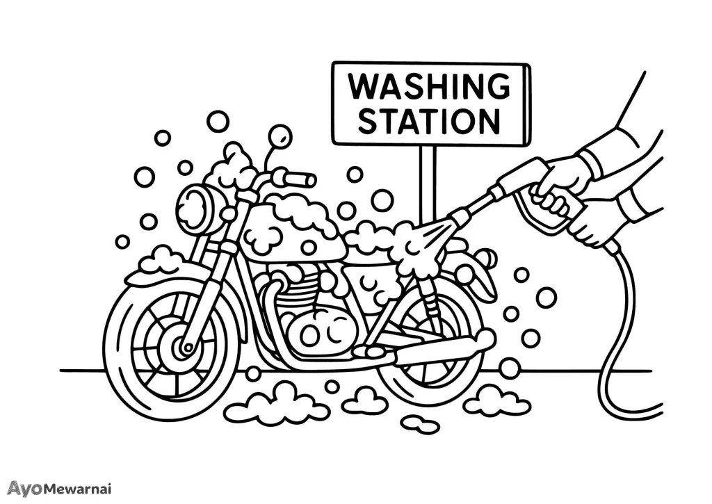 Gambar Mewarnai Sepeda Motor Sedang Dicuci