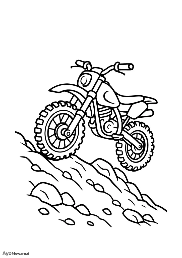 Gambar Mewarnai Sepeda Motor Trail di Bukit