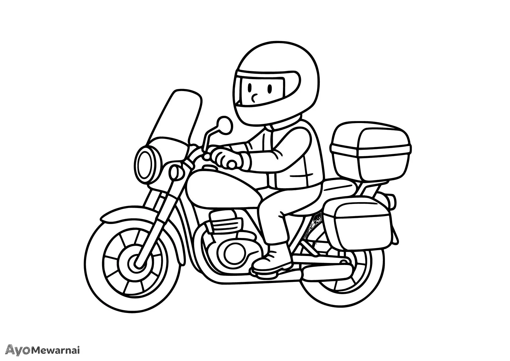 Gambar Mewarnai Sepeda Motor dan Pengendara