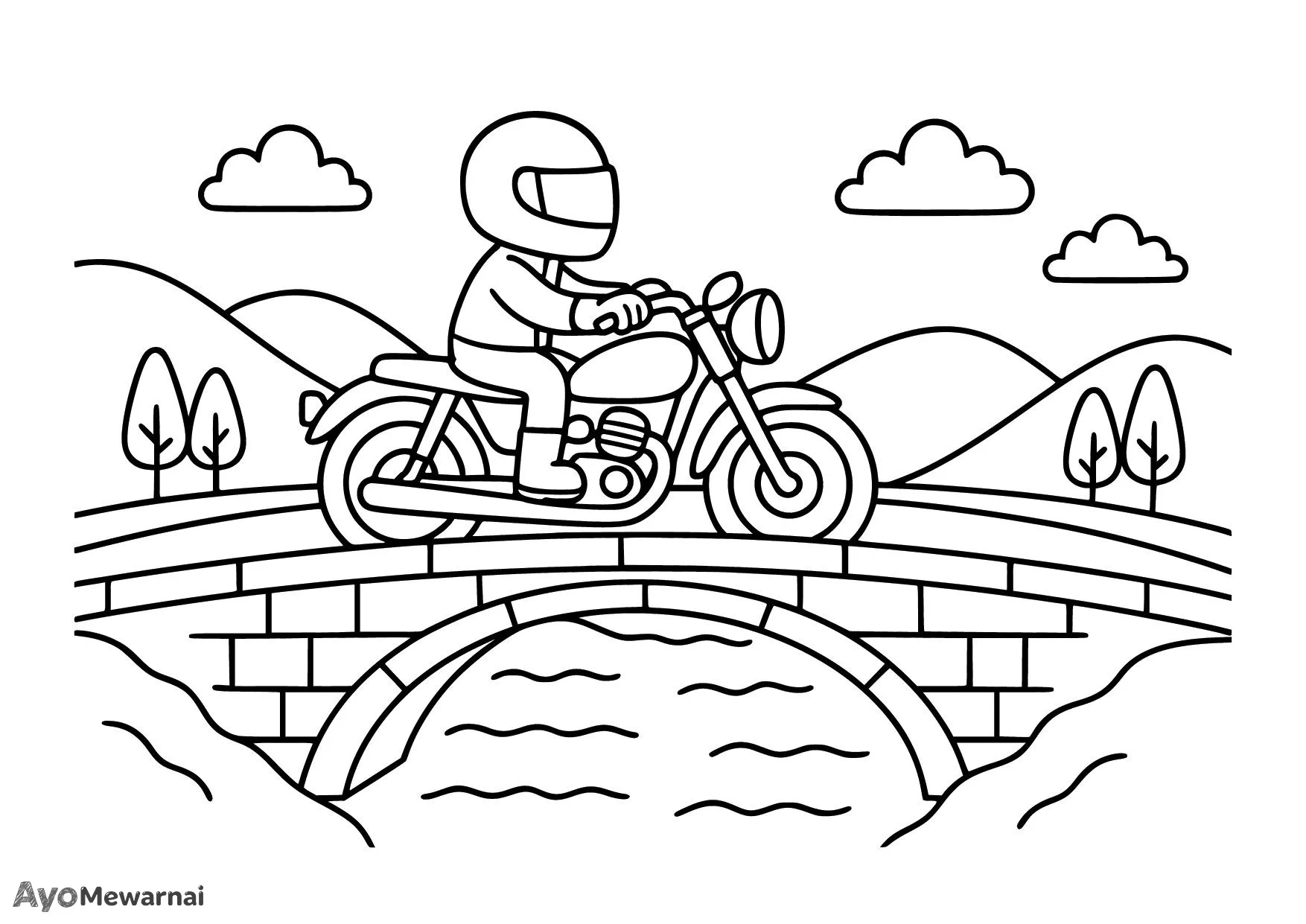 Gambar Mewarnai Sepeda Motor di Jembatan