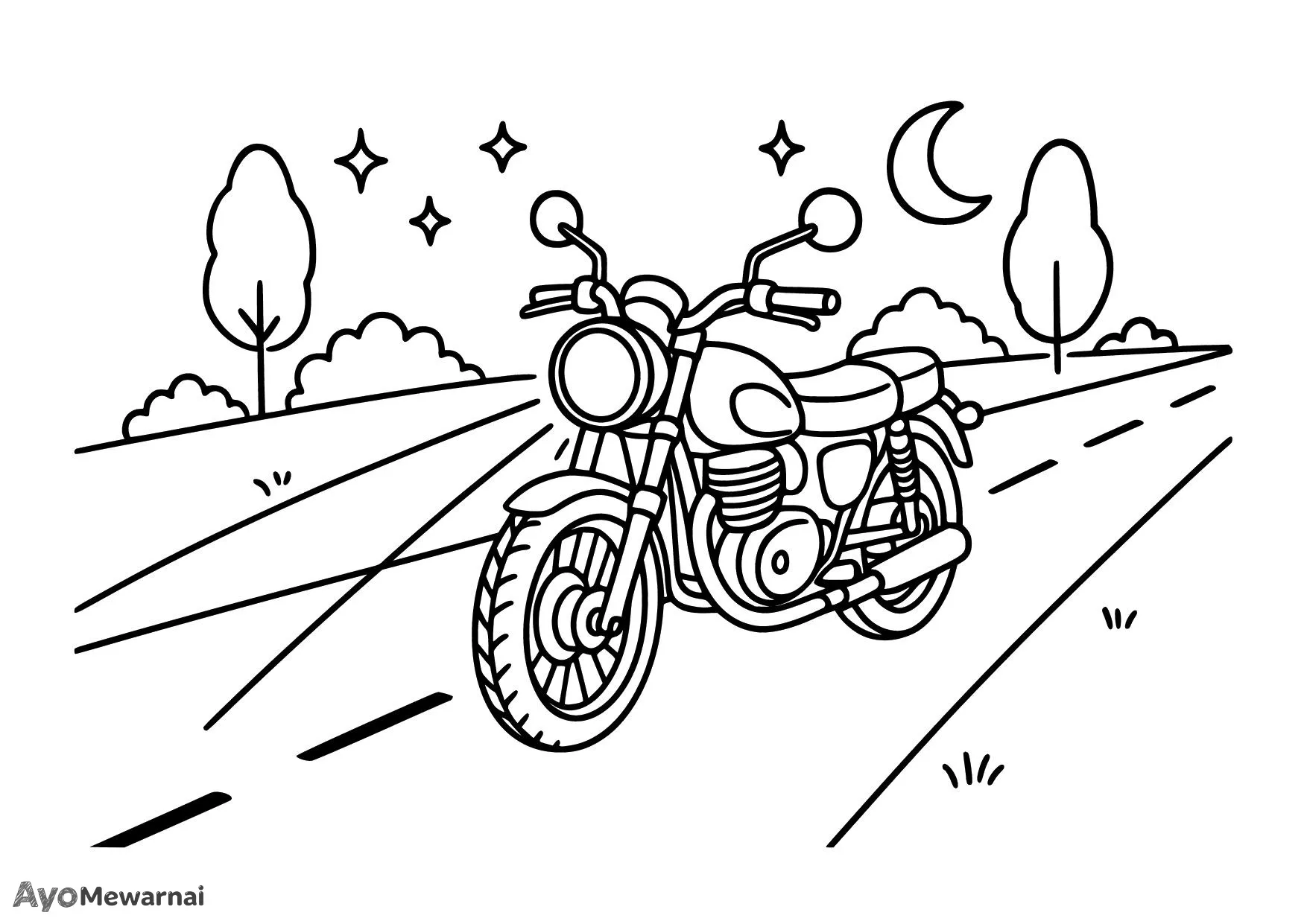 Gambar Mewarnai Sepeda Motor di Malam Hari