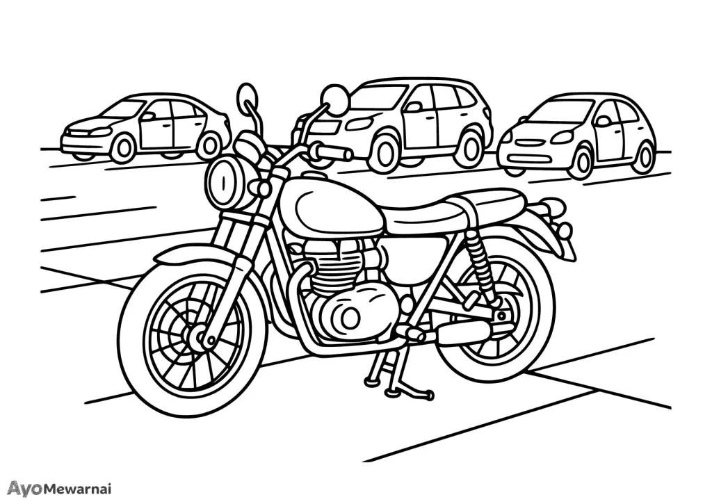 Gambar Mewarnai Sepeda Motor di Parkiran