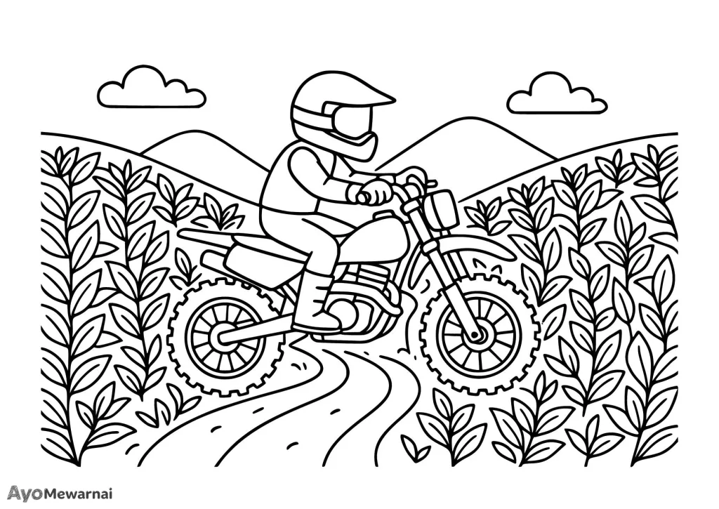 Gambar Mewarnai Sepeda Motor di Perkebunan