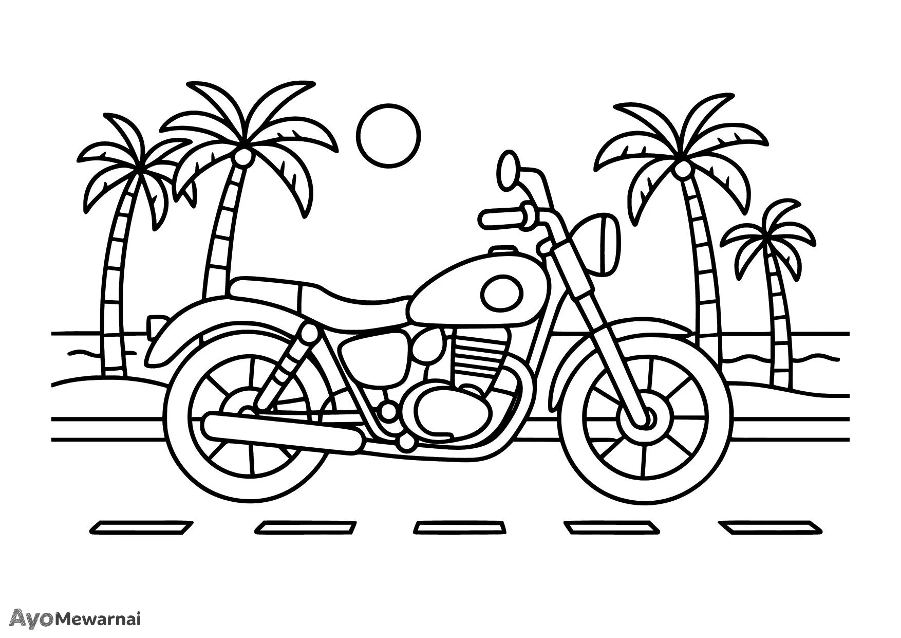 Gambar Mewarnai Sepeda Motor di Pinggir Pantai