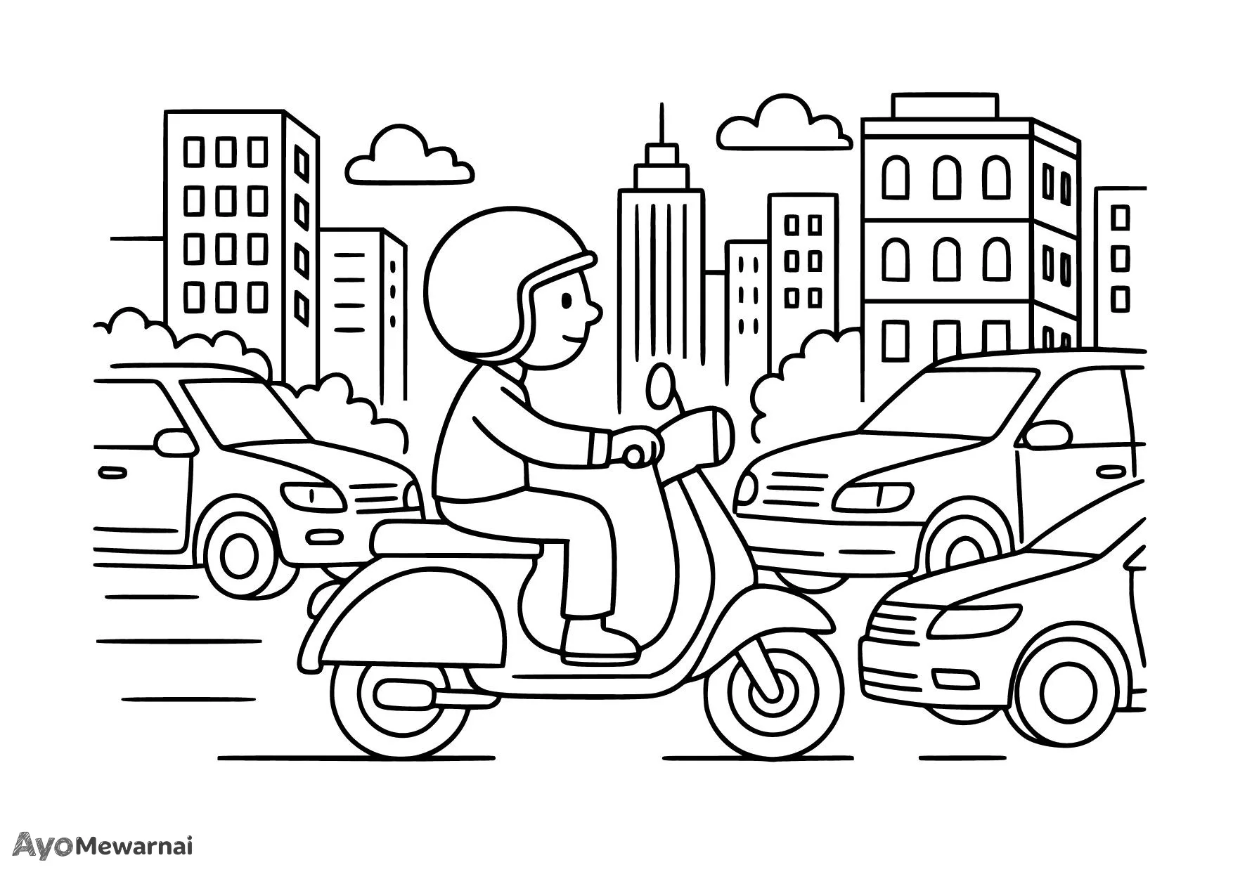 Gambar Mewarnai Sepeda Motor di Tengah Kota