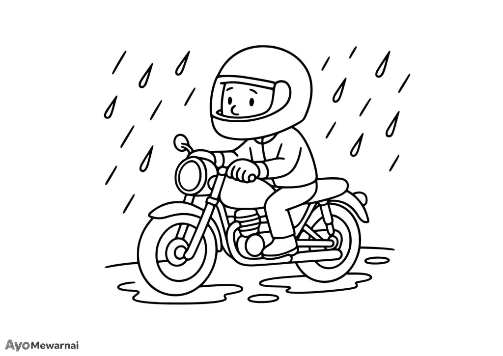 Gambar Mewarnai Sepeda Motor saat Hujan
