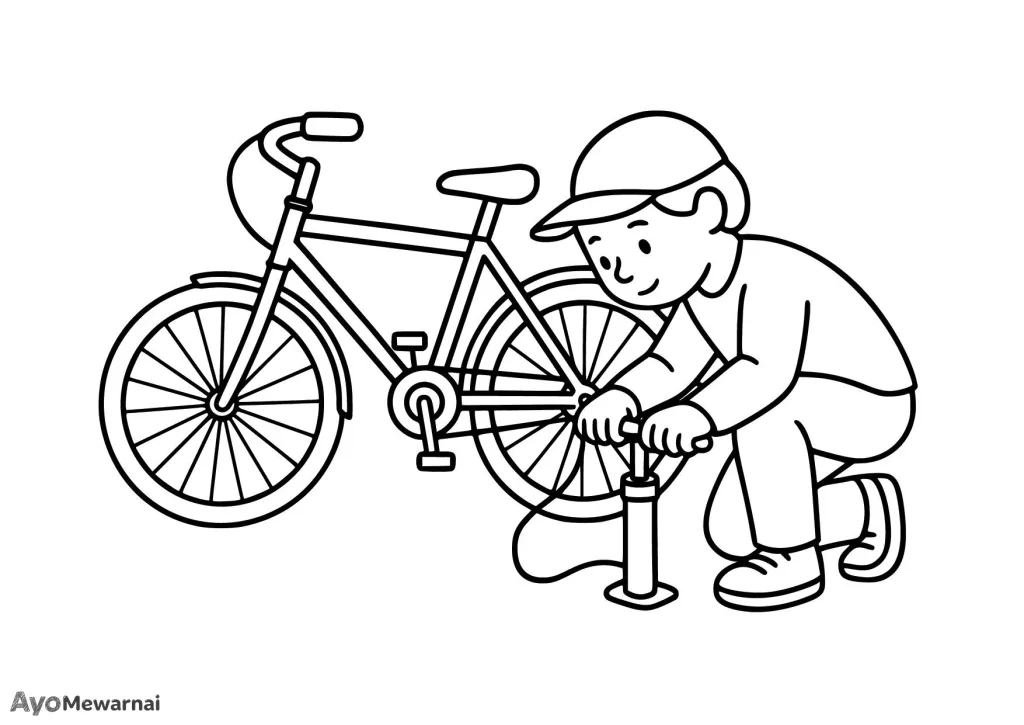 Gambar Mewarnai Sepeda Sedang Dipompa