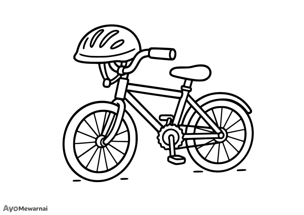 Gambar Mewarnai Sepeda dan Helm