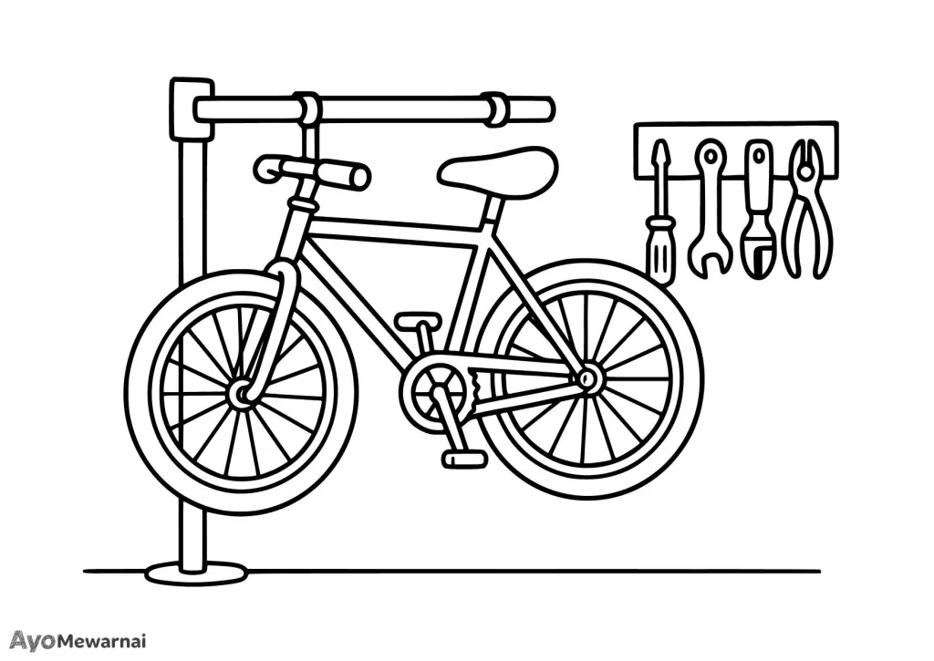 Gambar Mewarnai Sepeda di Bengkel
