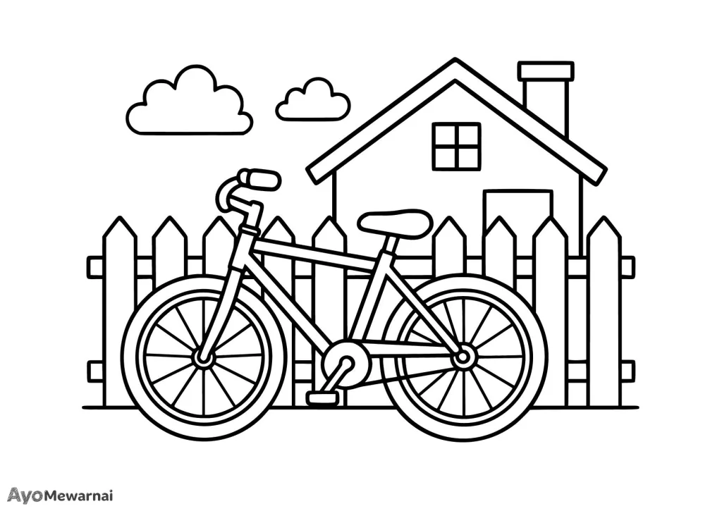 Gambar Mewarnai Sepeda di Depan Rumah