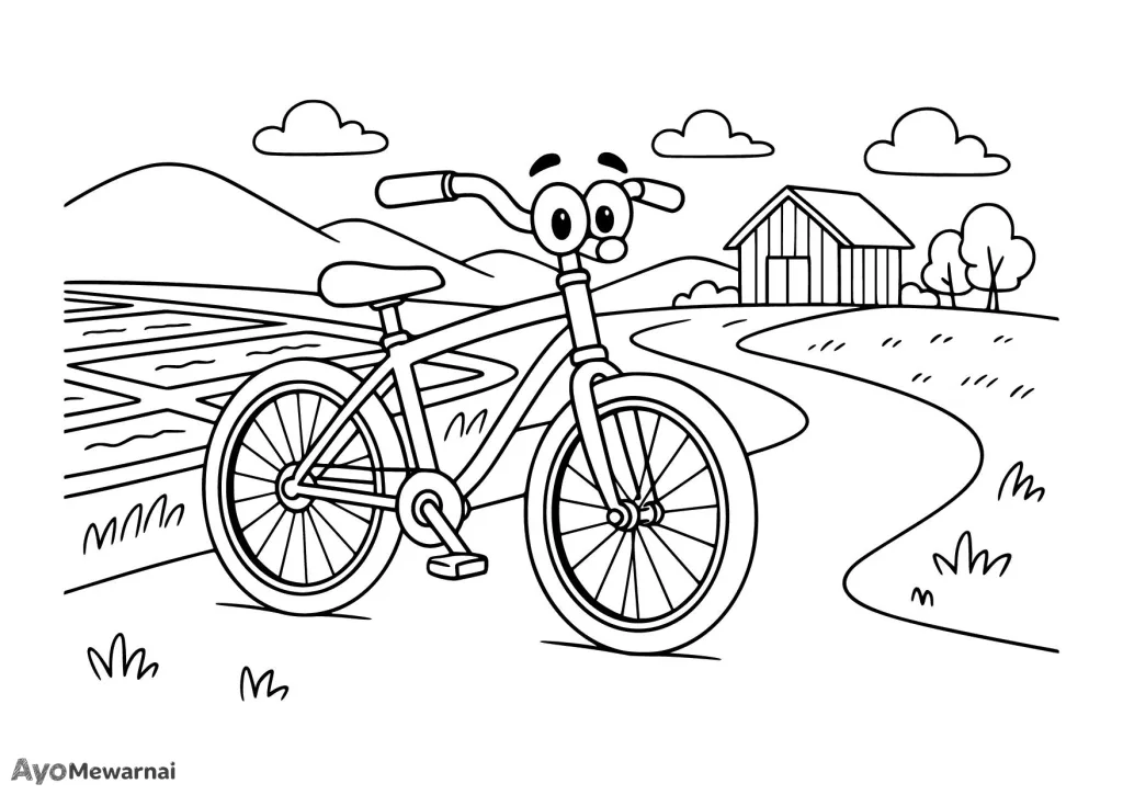 Gambar Mewarnai Sepeda di Jalan Pedesaan