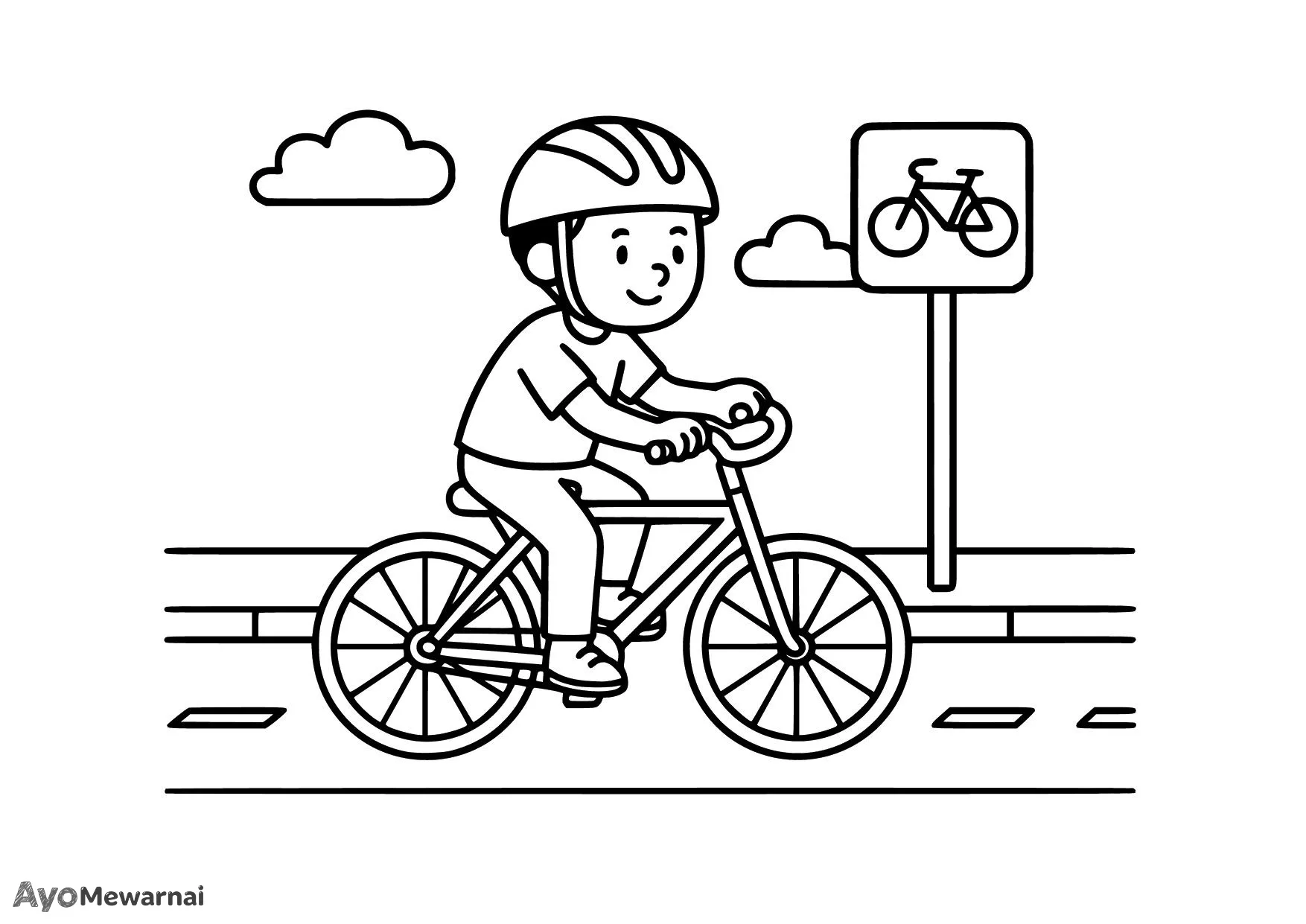 Gambar Mewarnai Sepeda di Jalur Sepeda