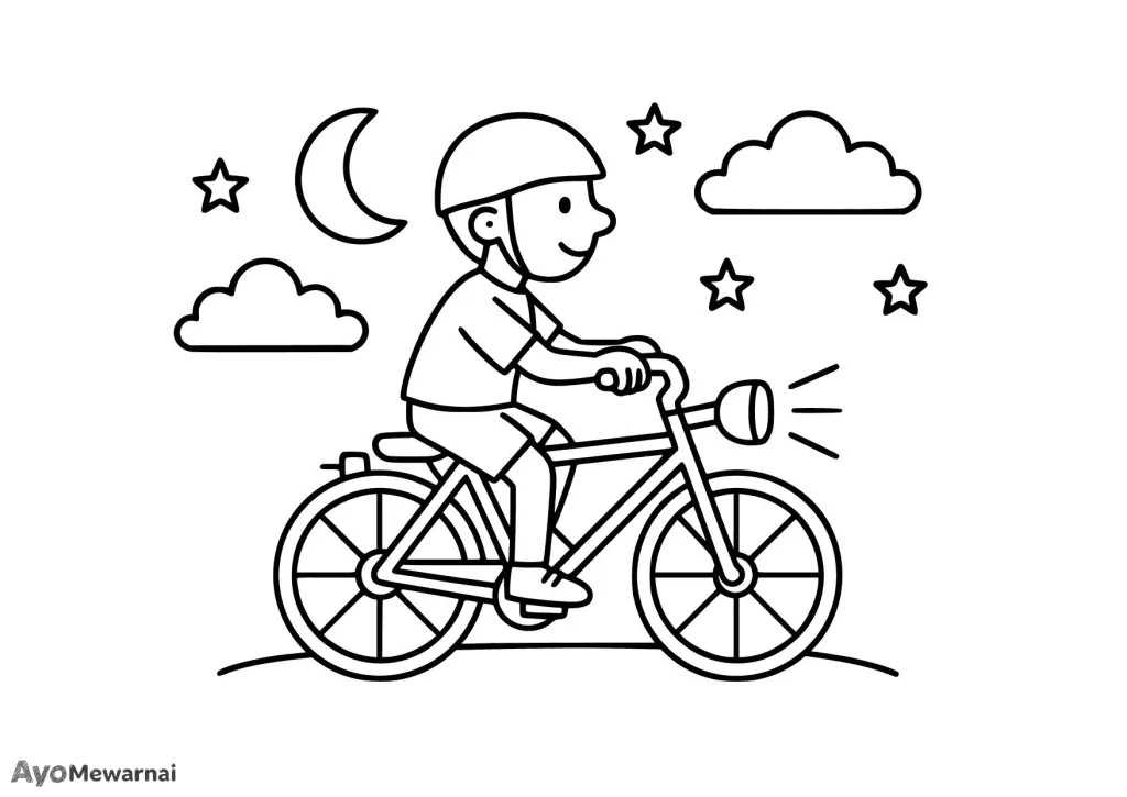 Gambar Mewarnai Sepeda di Malam Hari