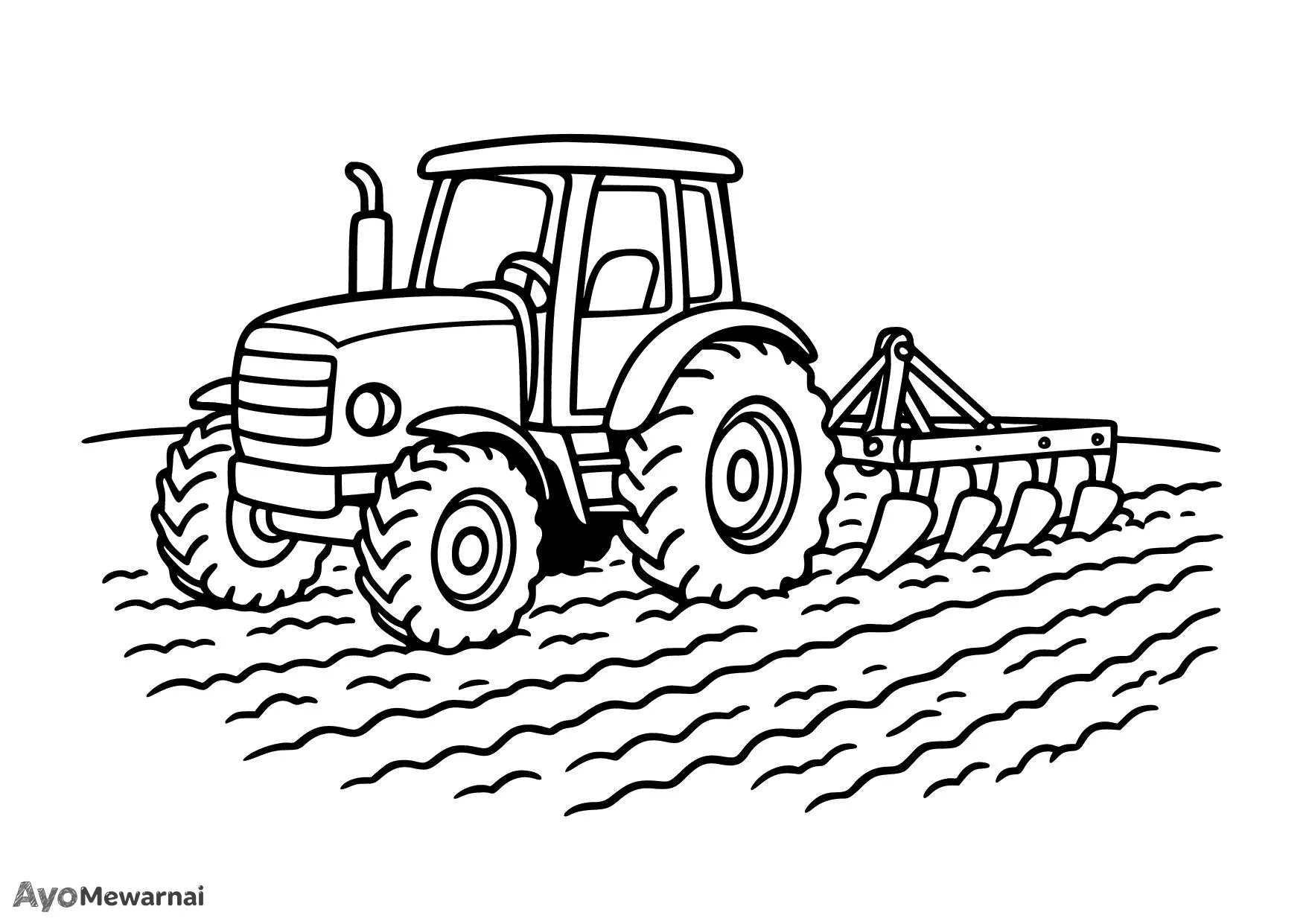 Gambar Mewarnai Traktor Membajak Sawah