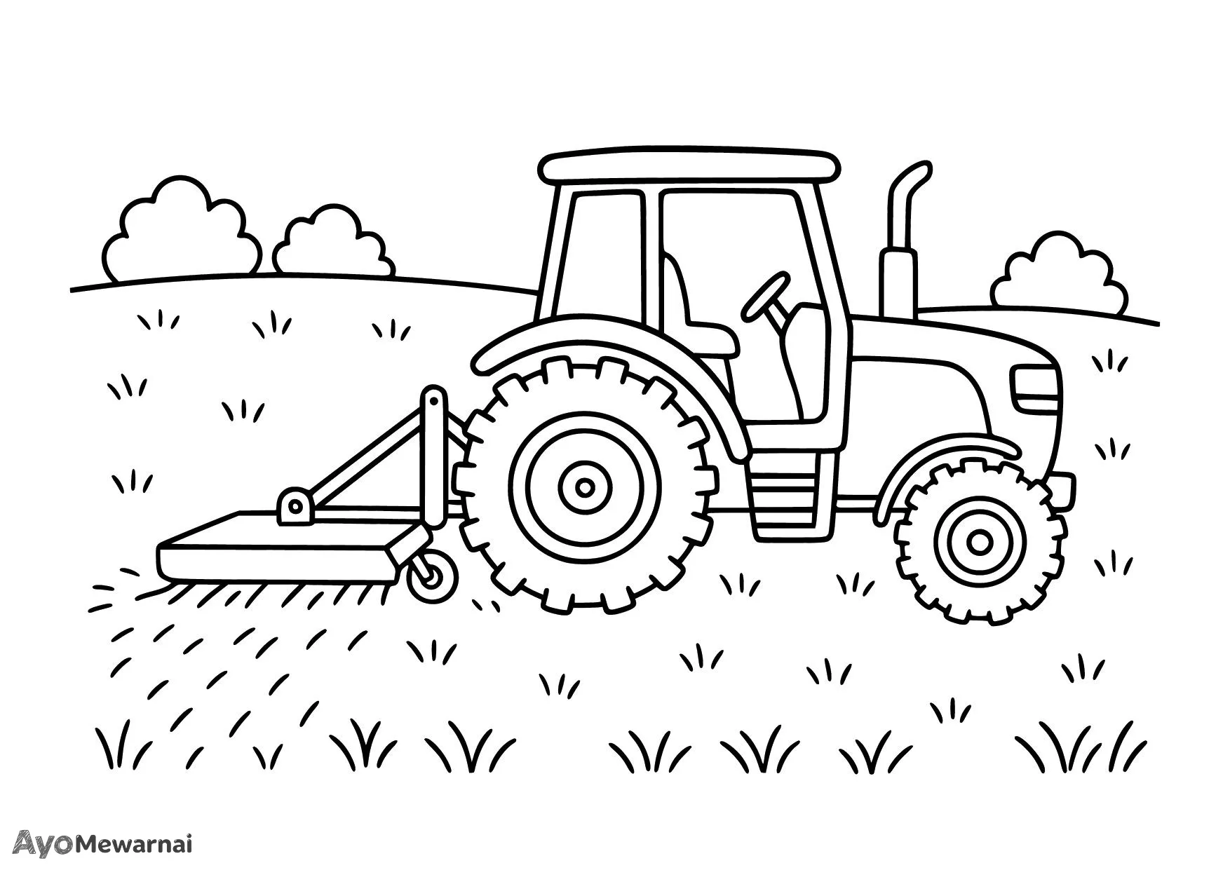 Gambar Mewarnai Traktor Memotong Rumput