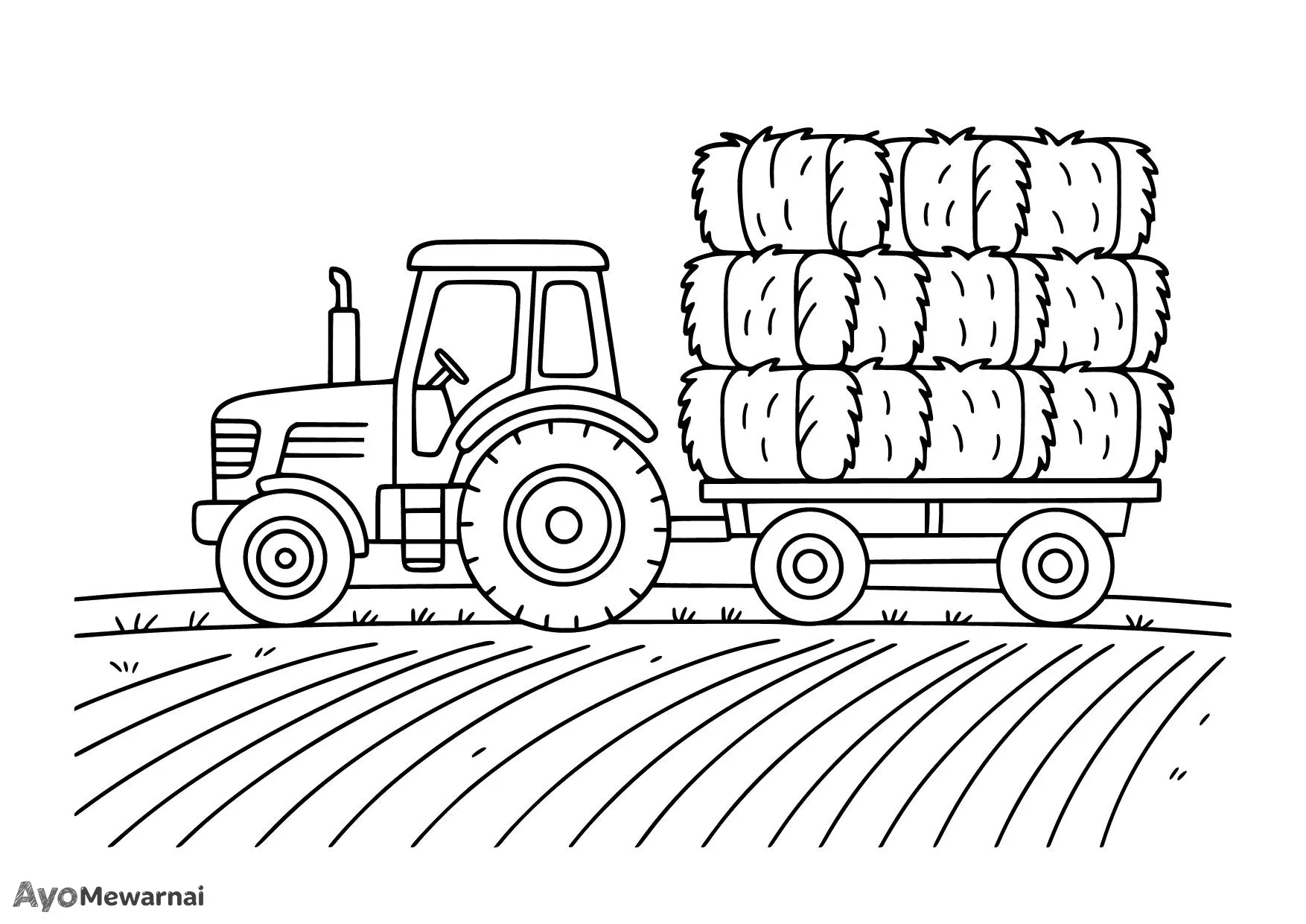 Gambar Mewarnai Traktor Mengangkut Jerami