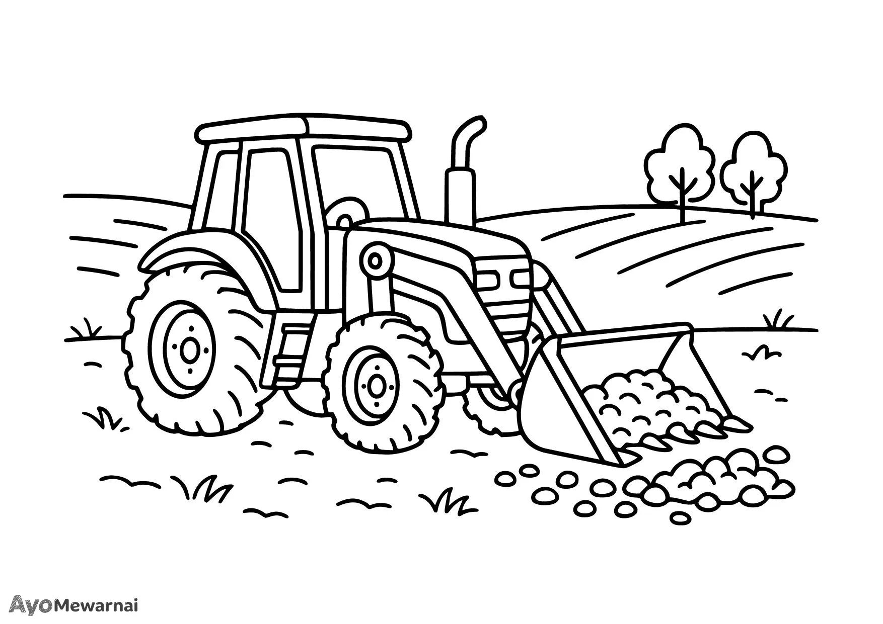 Gambar Mewarnai Traktor Mengumpulkan Batuan
