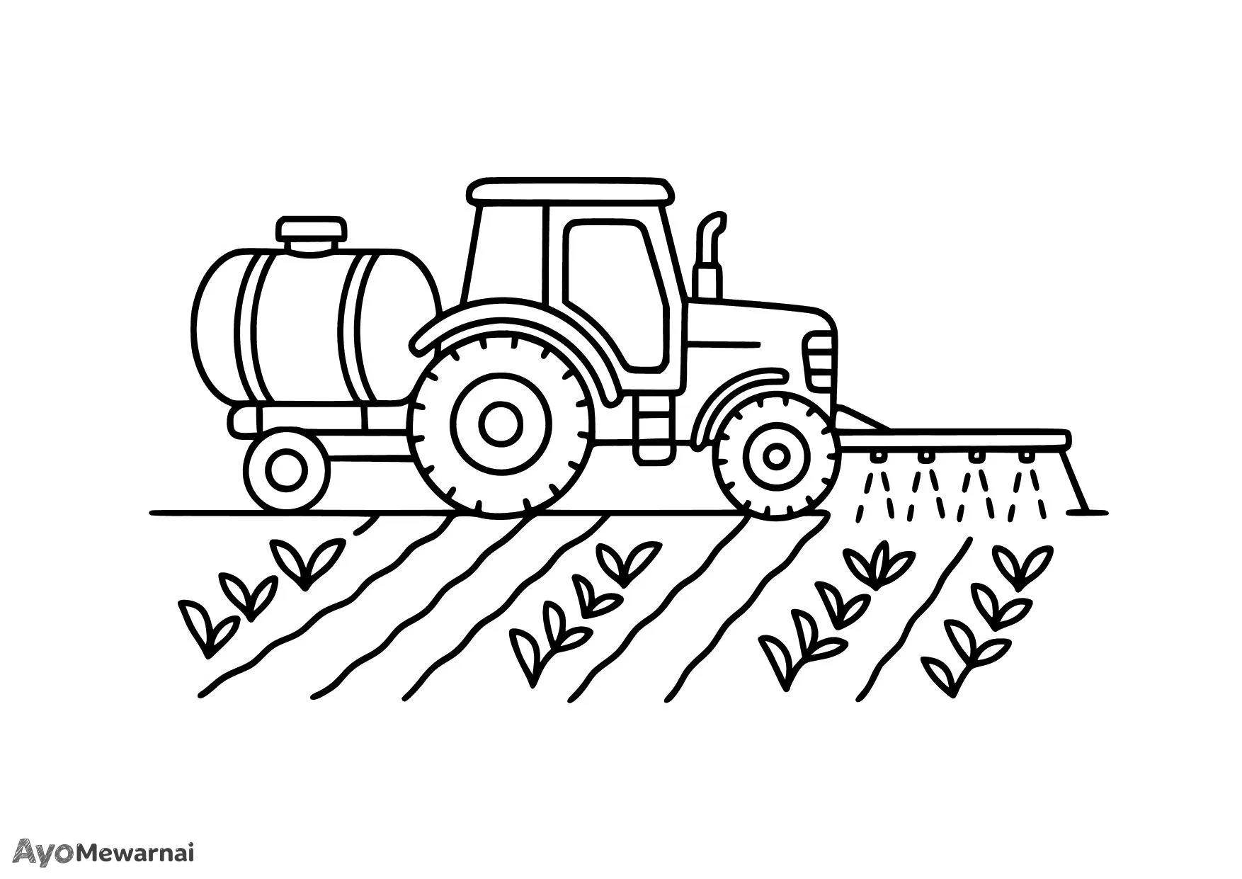 Gambar Mewarnai Traktor Menyiram Tanaman