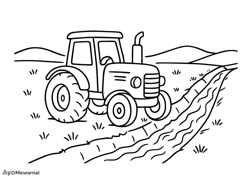 Gambar Mewarnai Traktor dan Irigasi