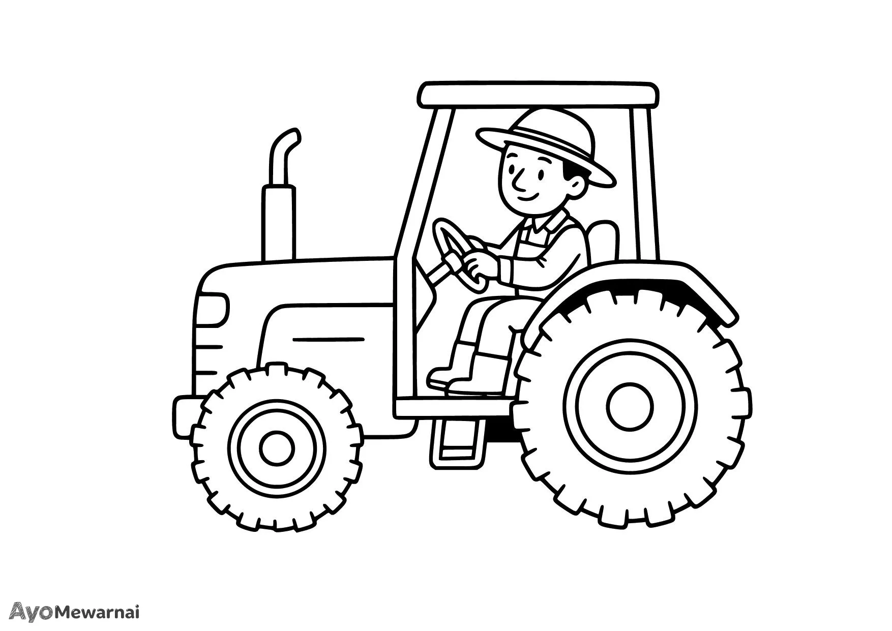 Gambar Mewarnai Traktor dan Petani