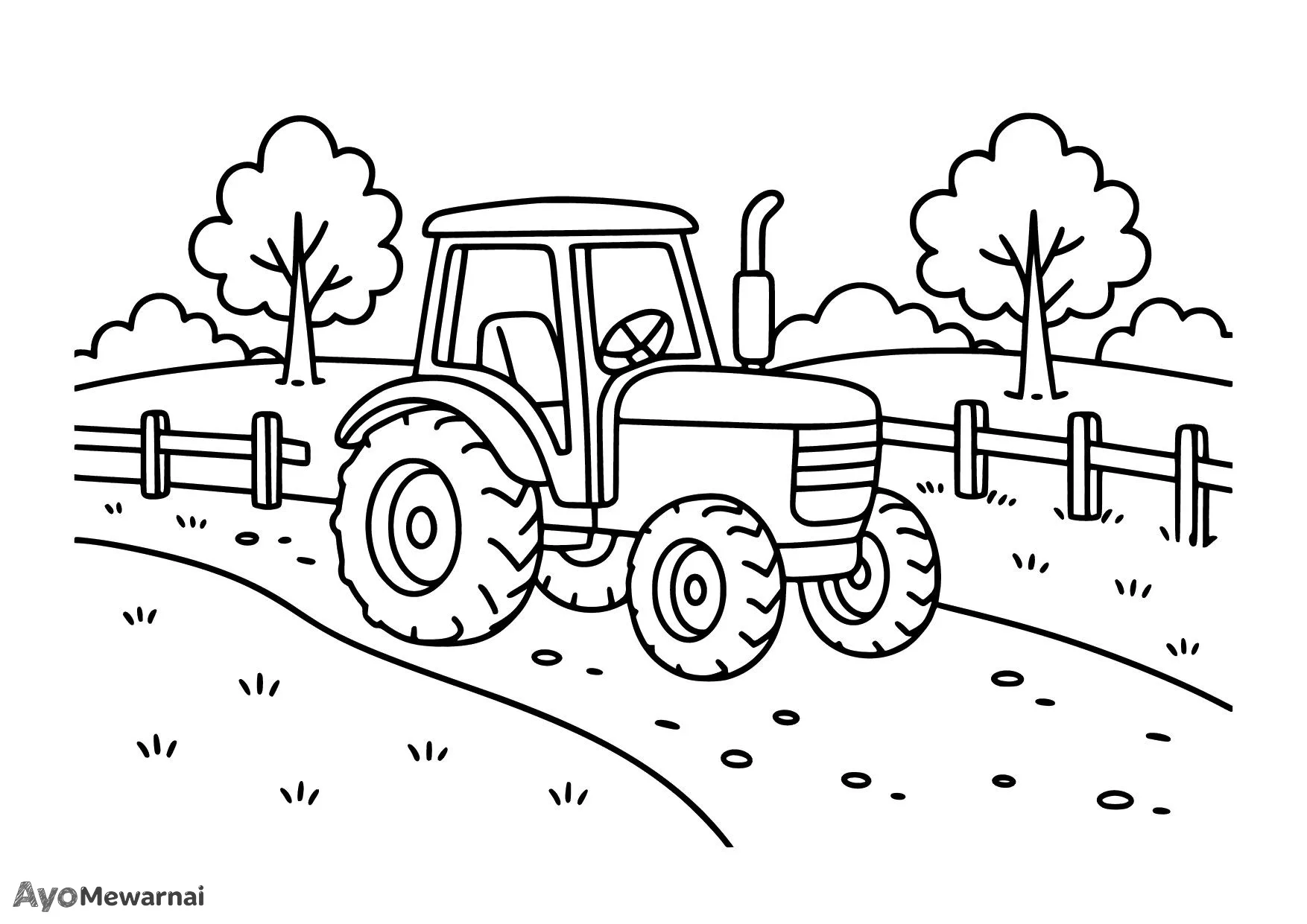 Gambar Mewarnai Traktor di Jalan Pedesaan