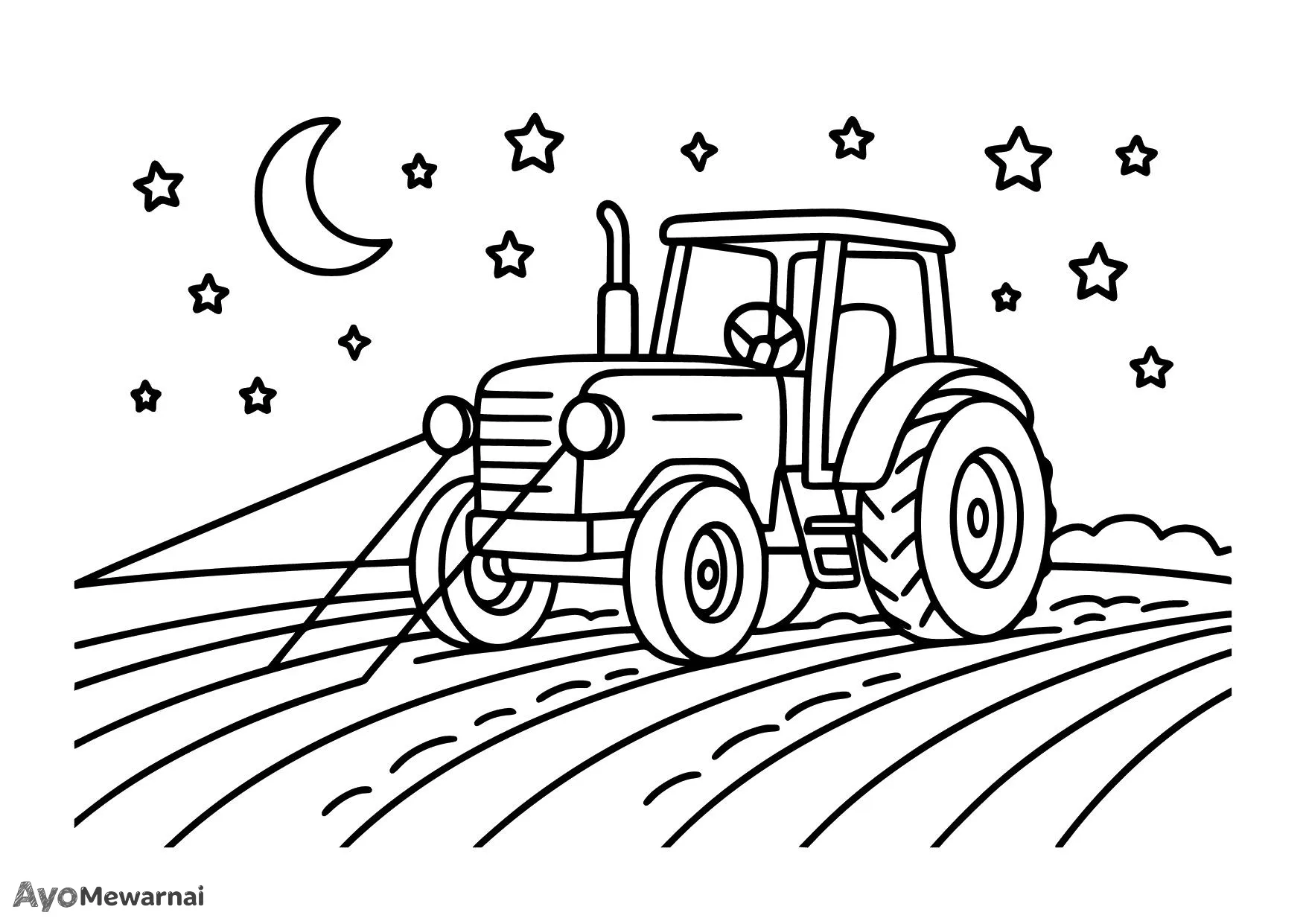 Gambar Mewarnai Traktor di Malam Hari