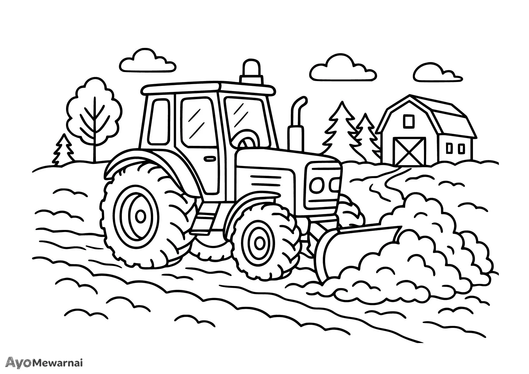 Gambar Mewarnai Traktor di Musim Salju