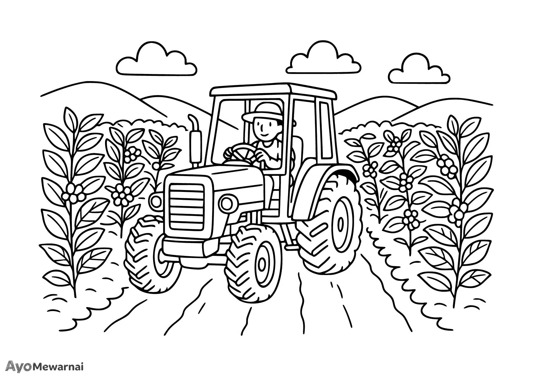 Gambar Mewarnai Traktor di Perkebunan Kopi