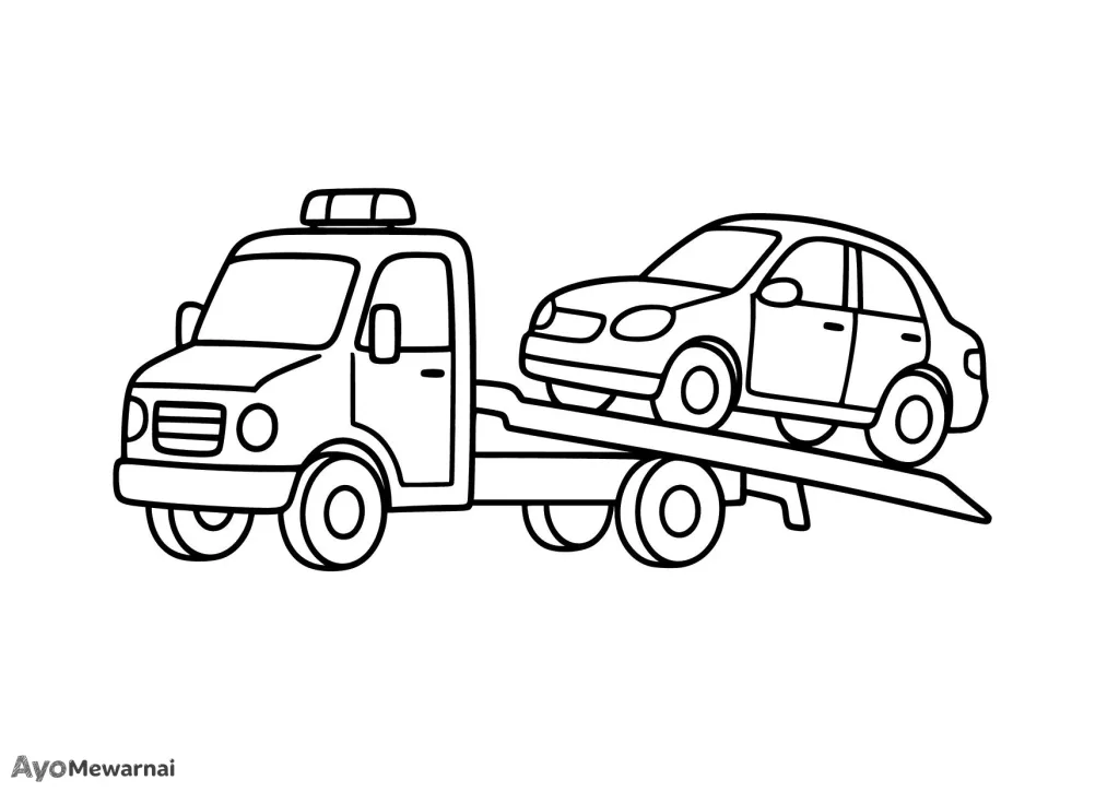 Gambar Mewarnai Truk Derek Menderek Mobil