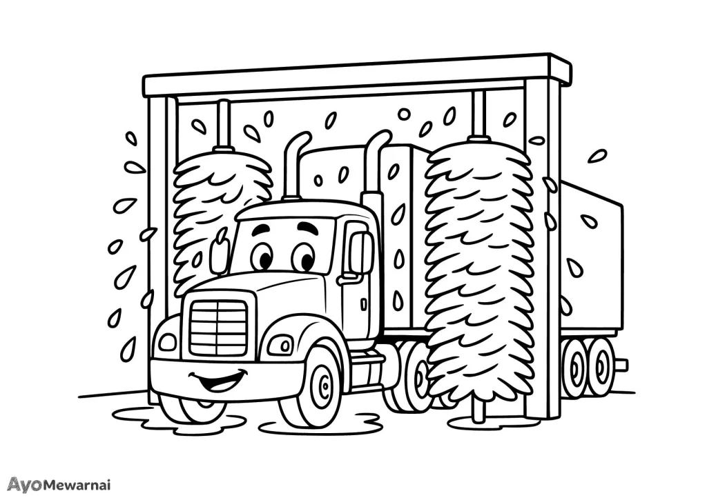 Gambar Mewarnai Truk Dicuci