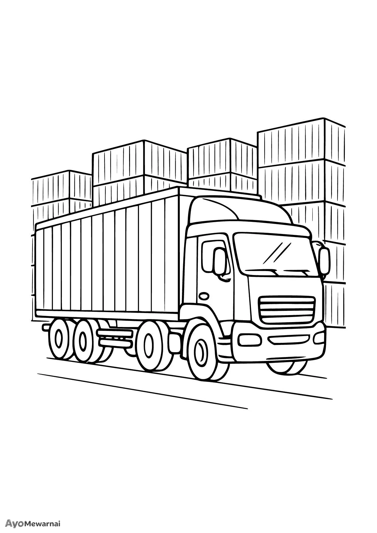 Gambar Mewarnai Truk Kontainer di Pelabuhan