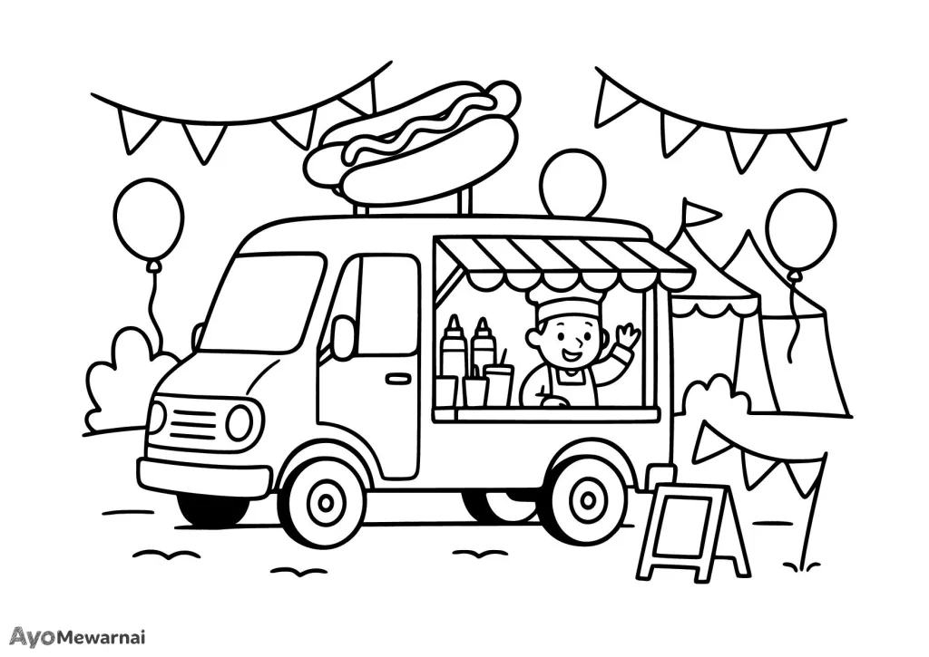 Gambar Mewarnai Truk Makanan di Festival