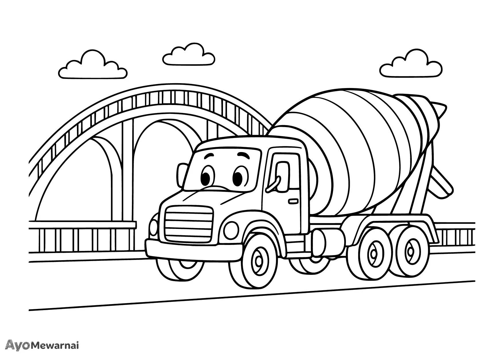 Gambar Mewarnai Truk Molen Menyeberang Jembatan