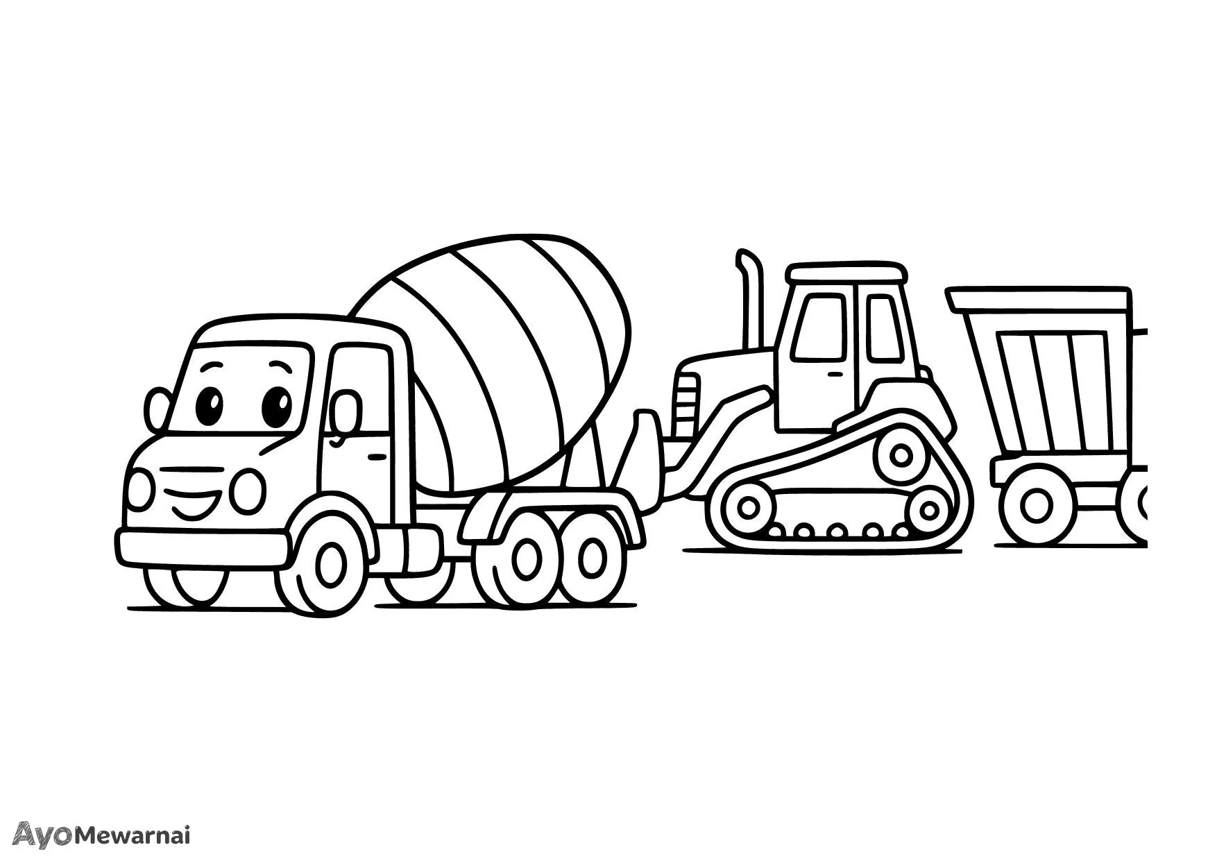 Gambar Mewarnai Truk Molen dan Truk Lain