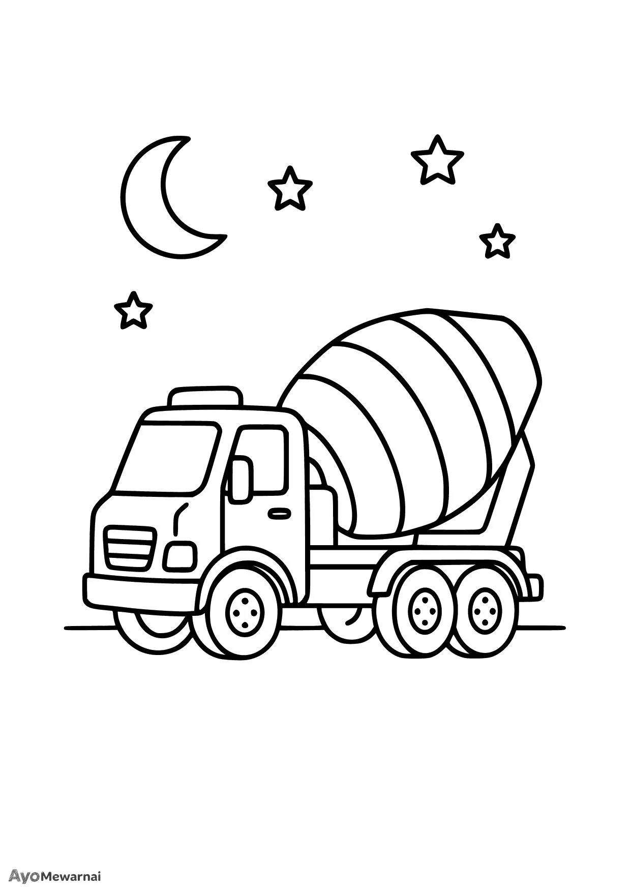 Gambar Mewarnai Truk Molen di Bawah Langit Malam